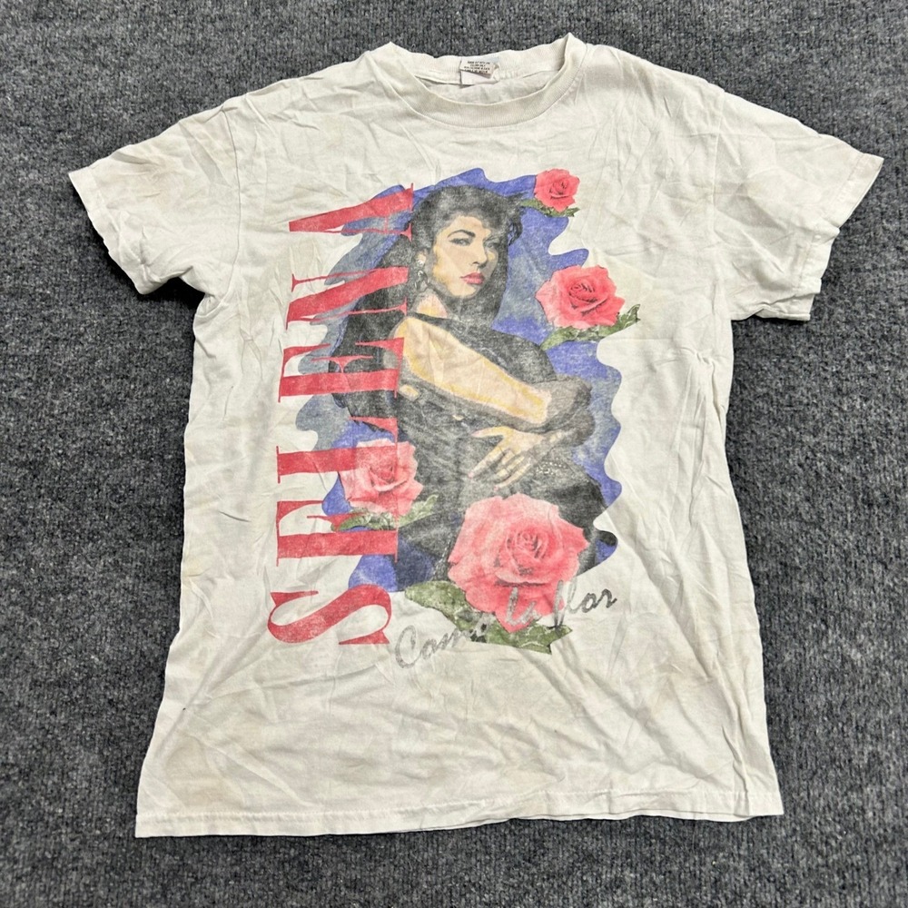 Selena T-Shirt Womens Size XS White Graphic Como La Flor Roses Short Sleeve Fair